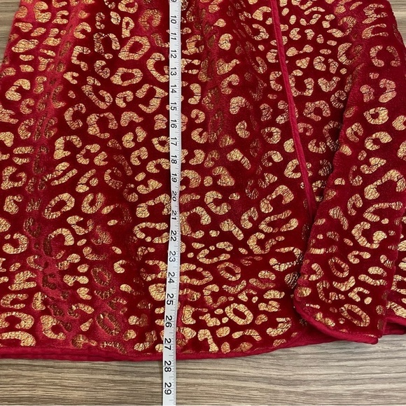 Bebe Vintage Red & Gold Foil Fuzzy Wrap Around Midi Skirt - Picture 9 of 10